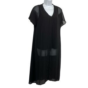 Colleen Lopez Long Black Chiffon Sheer Tunic Topper size Medium Cap Sleeve Artsy